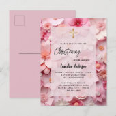《キリスト教》洗礼式や命名式赤面ピンク花ベビーガール インビテーションポストカード (正面/裏面)