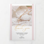 《キリスト教》洗礼式や命名式10 Photo Thank You Pink and White 三つ折りカード (カバー)