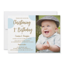 《キリスト教》洗礼式や命名式1th誕生日フォトブルー金ゴールド