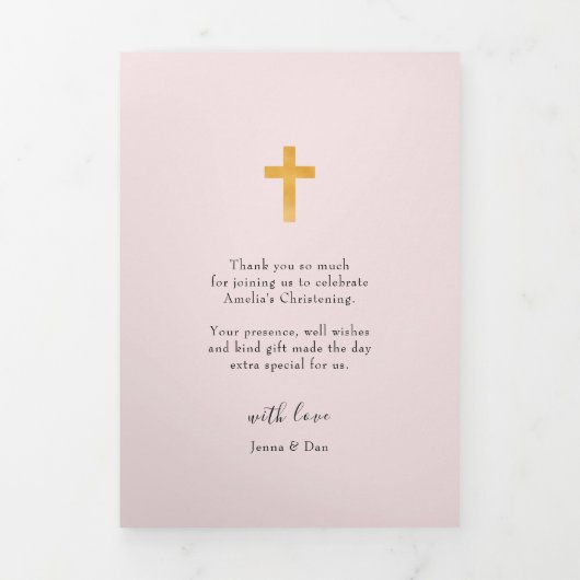 《キリスト教》洗礼式や命名式6フォトピンクサンキュートリフォールドカード 三つ折りカード (カバー)