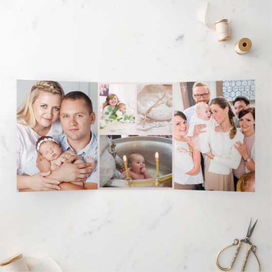 《キリスト教》洗礼式や命名式6フォトピンクサンキュートリフォールドカード 三つ折りカード (内部)