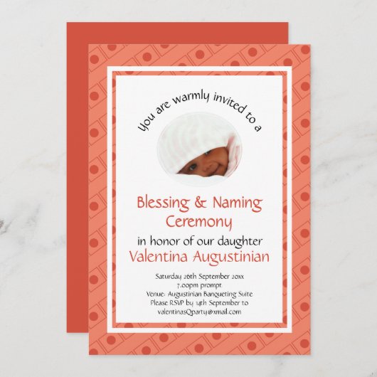 《キリスト教》洗礼式や命名式 |の賛美名前付け |コーラルドット |写真 招待状 (正面/裏面)
