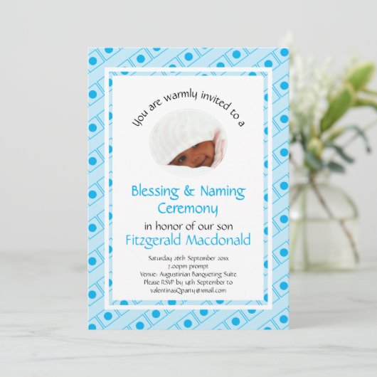 《キリスト教》洗礼式や命名式 |の賛美名前付け |水色 |写真 招待状 (スタンド正面)