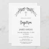 《キリスト教》洗礼式や命名式。エレガント葉フローラ 招待状 (正面/裏面)