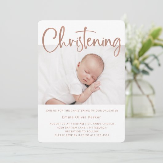 《キリスト教》洗礼式や命名式 | シンプルバラミニマル金ゴールド2枚 招待状 (スタンド正面)