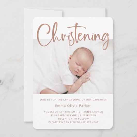 《キリスト教》洗礼式や命名式 | シンプルバラミニマル金ゴールド2枚 招待状 (正面)