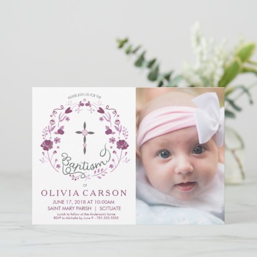 《キリスト教》洗礼式や命名式,十字付きバプテスマ写真招待状 招待状 (スタンド正面)