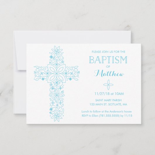 《キリスト教》洗礼式や命名式，洗礼招待状 – 青十字 招待状 (正面)