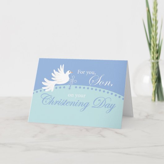 《キリスト教》洗礼式や命名式for Son, Dove on Blue カード (正面)