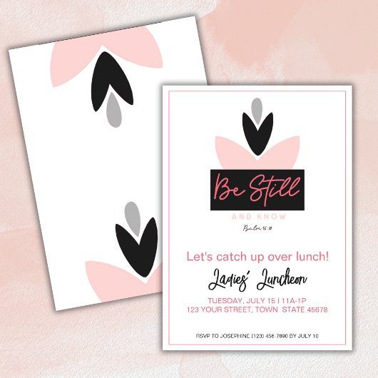 キリスト教 現代風 ピンク 詩篇46:10 Ladies ランチョン 招待状