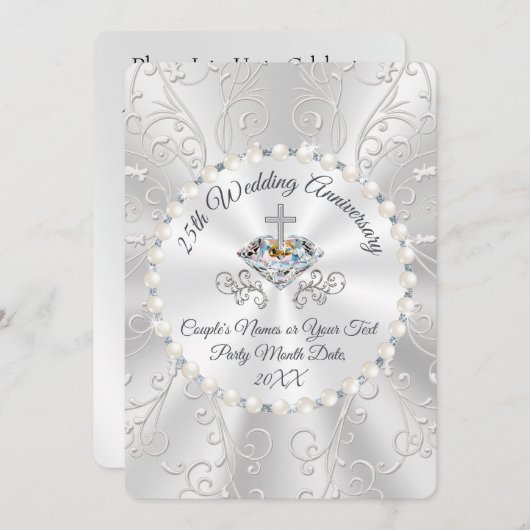 キリスト教 結婚25周年 記念日 招待状 (正面/裏面)