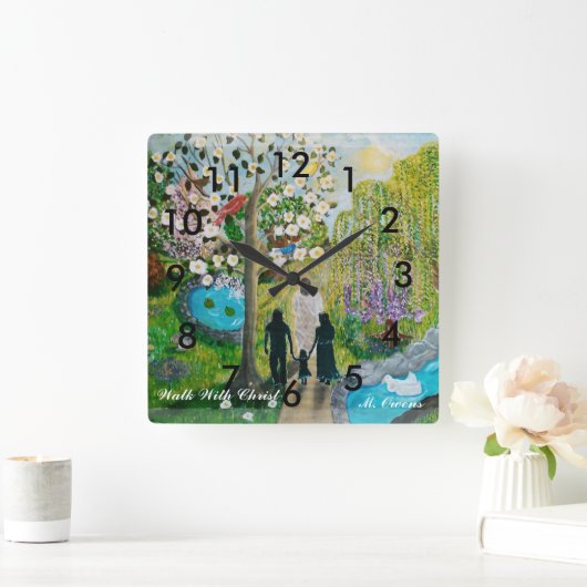 キリスト時計と数字を一緒に歩く スクエア壁時計 (ホーム)