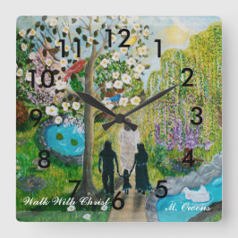 キリスト時計と数字を一緒に歩く スクエア壁時計