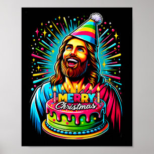 キリスト様お誕生日おめでとう 面白い イエスキリスト クリスマスX ポスター