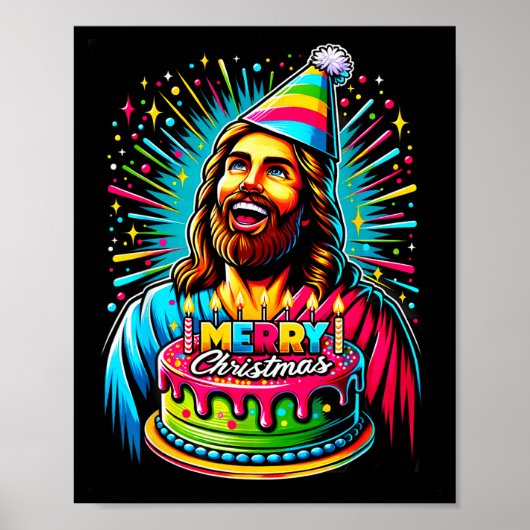 キリスト様お誕生日おめでとう 面白い イエスキリスト クリスマスX ポスター (正面)
