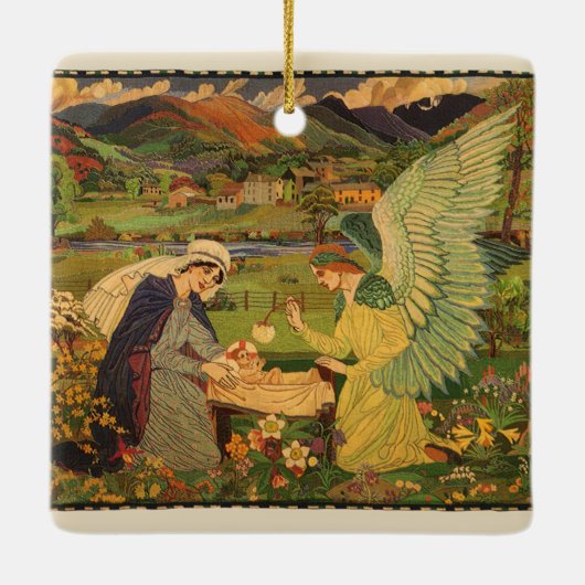 キリスト生誕のヴィンテージ宗教タペストリー セラミックオーナメント (裏面)