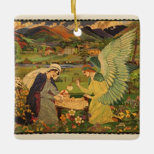 キリスト生誕のヴィンテージ宗教タペストリー セラミックオーナメント (正面)