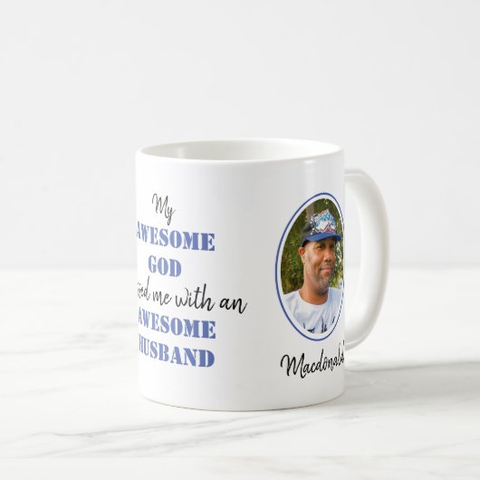 キリスト素晴らし教の神素晴らし夫の写真 コーヒーマグカップ (正面右)