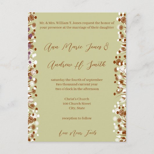 キリスト結婚教の自然愛は決して失敗しない インビテーションポストカード (正面)