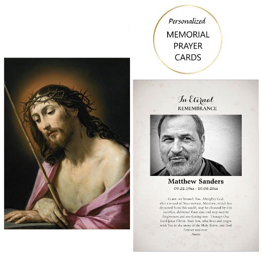 キリスト葬式の情熱フォト祈りの言葉カード プレイスカード