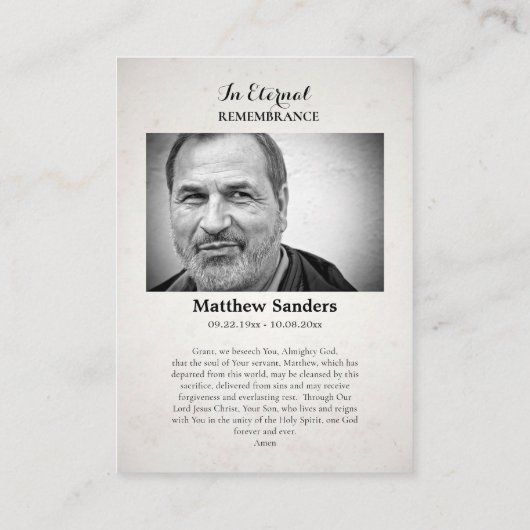 キリスト葬式の情熱フォト祈りの言葉カード プレイスカード (裏面)