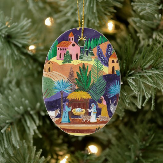 キリスト降生の光景 宗教的な家族の写真 クリスマス セラミックオーナメント (ツリー)