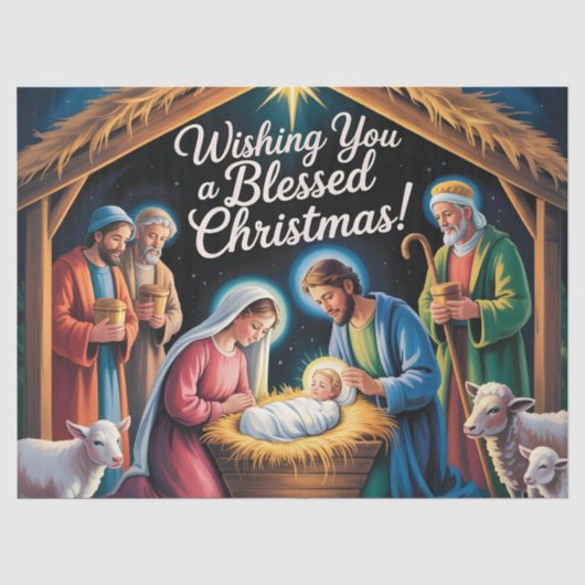 キリスト降誕のシーンのクリスマスグリーティング 薄葉紙 (正面)