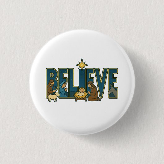 キリスト降誕のシーン Believe  缶バッジ (正面)