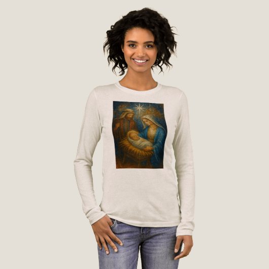 キリスト降誕ステンドグラスモザイク | 聖家族 トライブレンドＴシャツ (正面全体)