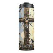 キリスト・クロスが鳩の花をアセンズ タンブラー (正面)