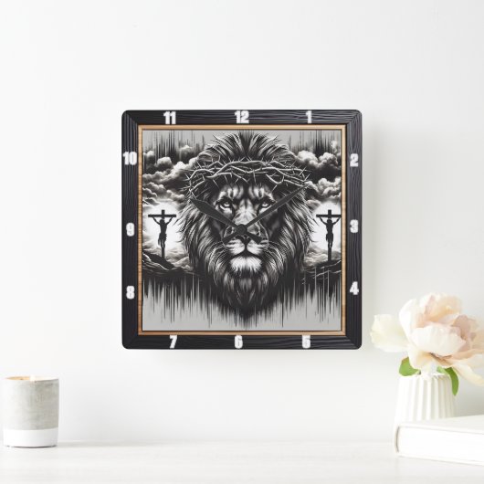 キリスト・ライオンカルヴァリ宗教 スクエア壁時計 (ホーム)