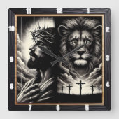 キリスト・ライオンカルヴァリ宗教 スクエア壁時計 (正面)