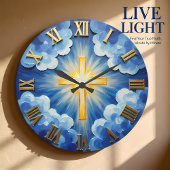 キリスト　天の太陽の爆発　厚い絵の具 ラージ壁時計