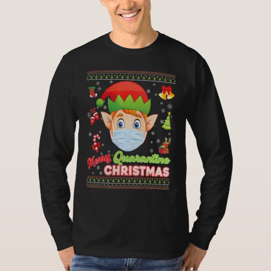 キリスメリートマスクサンタ小妖精や小人顔マスククリスマスウグ Tシャツ (正面)