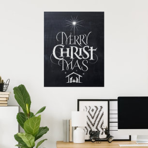 キリスメリートマスクリスチャンクリスマスブラックチョーク ポスター