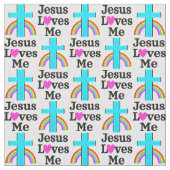 キリス活気づけるト教の青十字イエスが私を愛 ファブリック (クローズアップ)