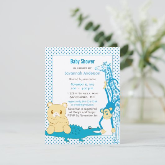 キリフモンキーアリゲーターベビーテディボーイシャワー 招待状 (スタンド正面)