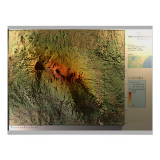 キリマンジャロ地図プリント、光沢 ポスター