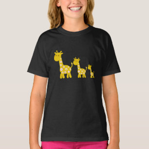 キリンおもしろいイエローフラワーフローラレトロ模様 Tシャツ