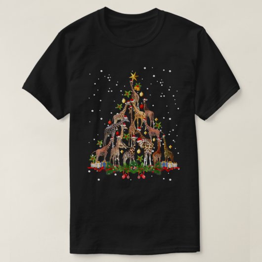 キリンおもしろいクリスマスツリーギフトかわいい Tシャツ (デザイン正面)