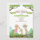 キリンおもしろいファミリーサファリベイビーシャワー招待状 招待状 (正面)