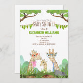 キリンおもしろいファミリーサファリベイビーシャワー招待状 招待状 (正面/裏面)