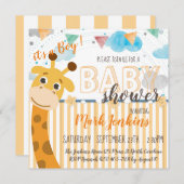 キリンおもしろいブライト男の赤ちゃんシャワー 招待状 (正面/裏面)