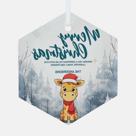 キリンおもしろいメリークリスマスツリー雪ホリデーパーティー ガラスオーナメント (裏面)