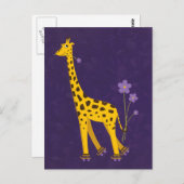 キリンおもしろいローラスケートで滑る紫はがき ポストカード (正面/裏面)