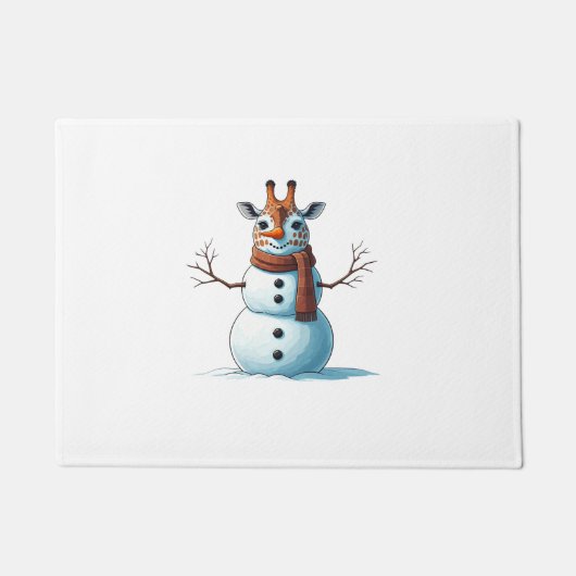 キリンおもしろい雪だるまスカーフクリスマスウォメンズ ドアマット (正面)