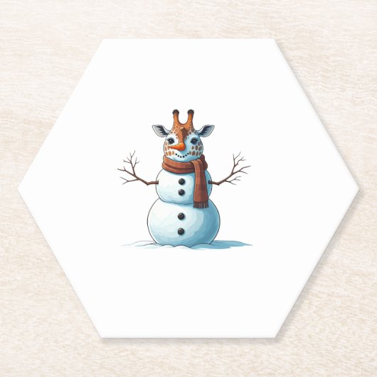 キリンおもしろい雪だるまスカーフクリスマスウォメンズ ペーパーコースター (正面)