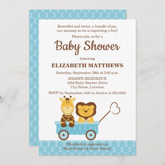 キリンお洒落とライオンの赤ちゃんシャワー 招待状 (正面/裏面)