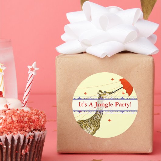 キリンお洒落飛んでいるレッドアンブレラステッカー ラウンドシール (パーティー)