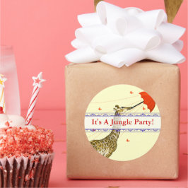 キリンお洒落飛んでいるレッドアンブレラステッカー ラウンドシール